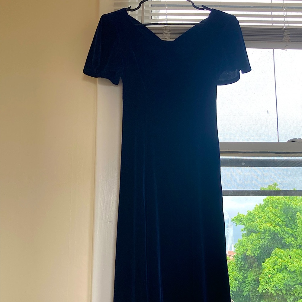 Vintage 90s Caren Desiree blue velvet dress